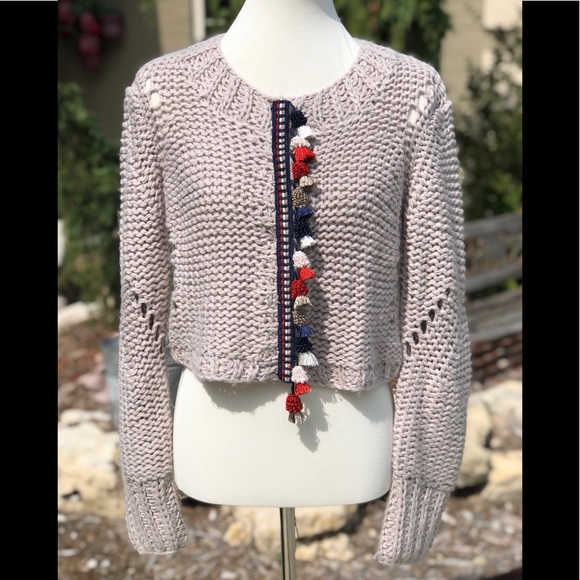 Max Martin Sweaters - Max Martin crop large knit sweater L with tassels